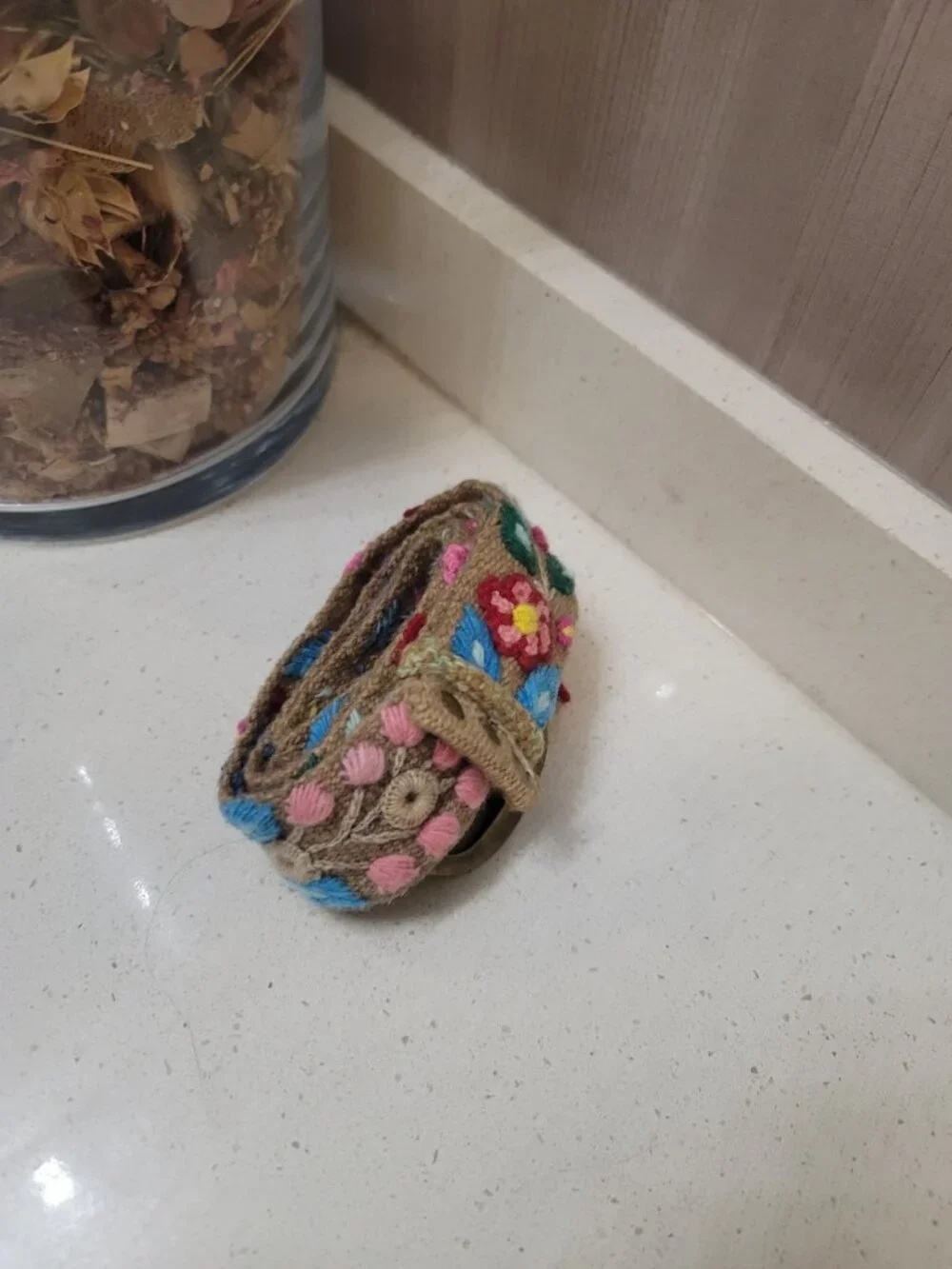Artesana Love Floral Hand Embroidered Wool Belt Size - Medium NWT NEW Multicolor